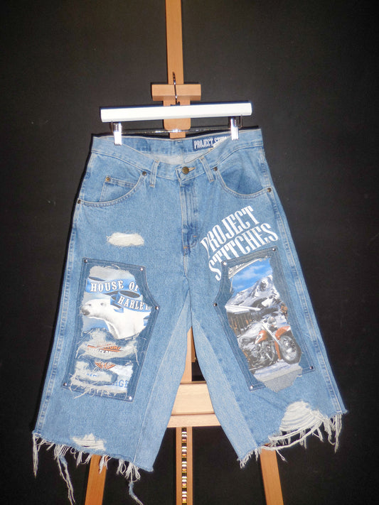 Distressed Graphic Carpenter Jorts Size 33