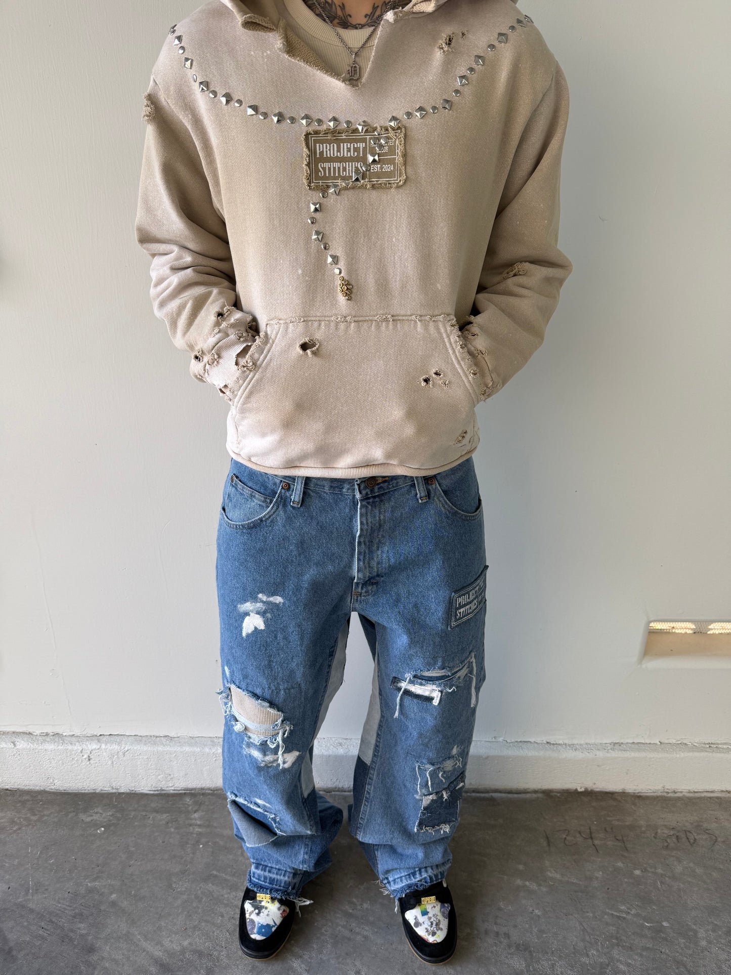 Distressed and Repaired Denim Size 34x32